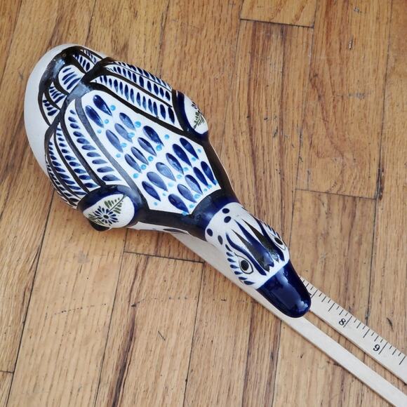 Vintage Signed Tonala Stoneware Duck Figurine Handcrafted Painted Mexican Decor - Picture 7 of 10